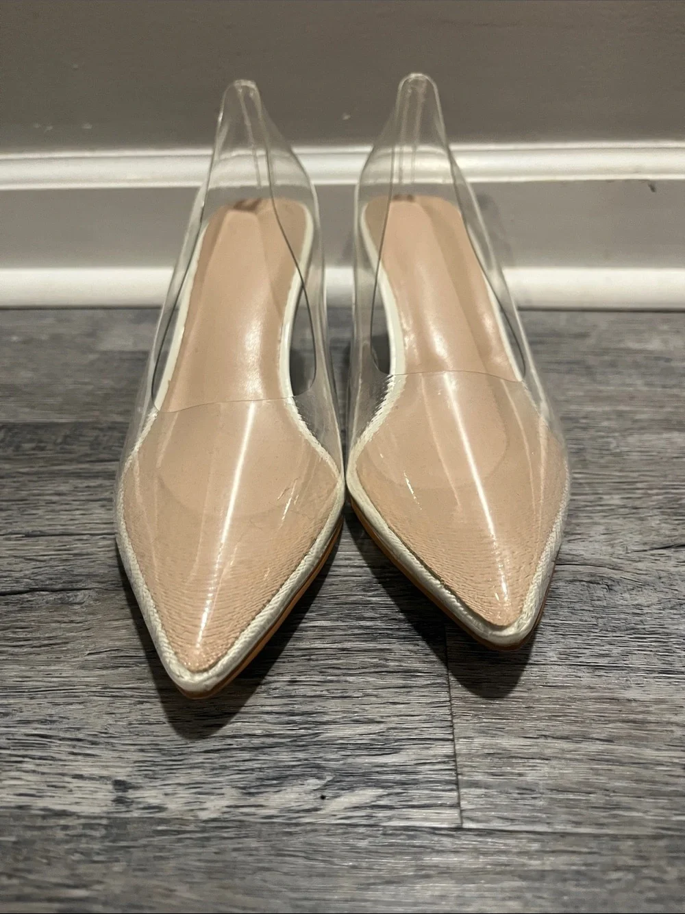 NWOB Clear Wedge Heel Pumps with Rhinestones Pointed Toe Transparent Wedge Heel